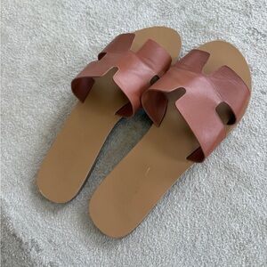 Elegant Brown Leather Slide Sandals
